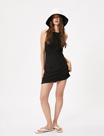 Mini Triko Elbise Bodycon Kolsuz Halter Yaka Dar Kesim