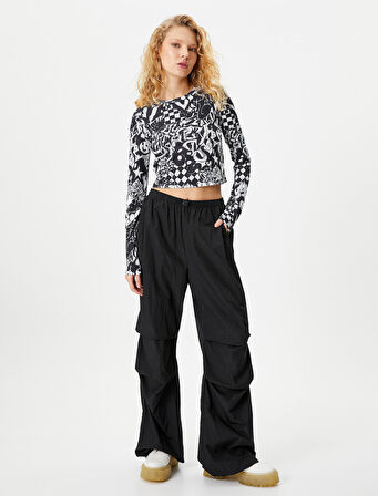 Uzun Kollu Tişört Grafiti Baskılı Bisiklet Yaka