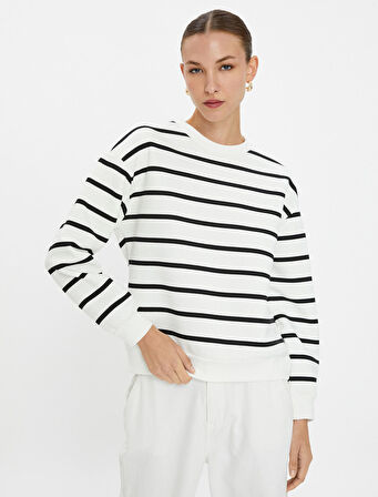 Bisiklet Yaka Sweatshirt Uzun Kollu Basic Pamuklu