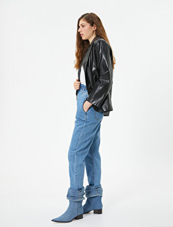 Beli Lastikli Yüksek Bel Kot Pantolon - Baggy Jean