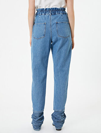 Beli Lastikli Yüksek Bel Kot Pantolon - Baggy Jean