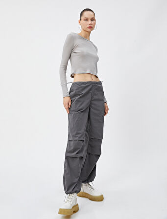 Bluz Uzun Kollu Bisiklet Yaka Dokulu Pamuklu