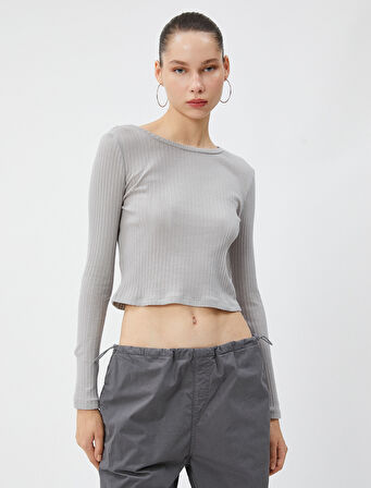 Bluz Uzun Kollu Bisiklet Yaka Dokulu Pamuklu