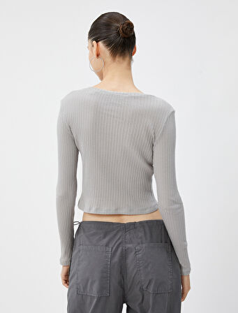 Bluz Uzun Kollu Bisiklet Yaka Dokulu Pamuklu