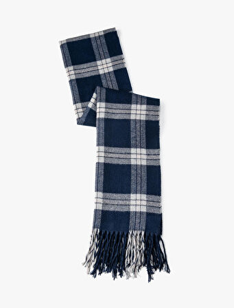 Ekoseli Atkı Püskül Detaylı Yumuşak Dokulu