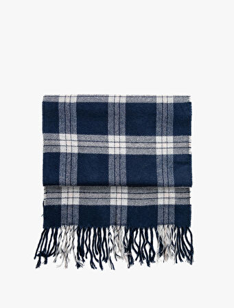 Ekoseli Atkı Püskül Detaylı Yumuşak Dokulu