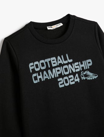 Sweatshirt Uzun Kollu Bisiklet Yaka Futbol Temalı Baskı Detaylı Şardonlu