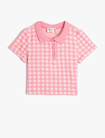 Polo Tişört Crop Kısa Kollu Düğme Detaylı Dar Kalıp
