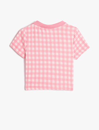 Polo Tişört Crop Kısa Kollu Düğme Detaylı Dar Kalıp