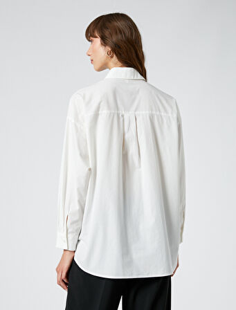 Oversize Gömlek Uzun Kollu Cep Detaylı Düğmeli Pamuklu