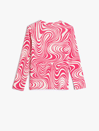 Crop Uzun Kollu Tişört Bisiklet Yaka Soyut Desenli