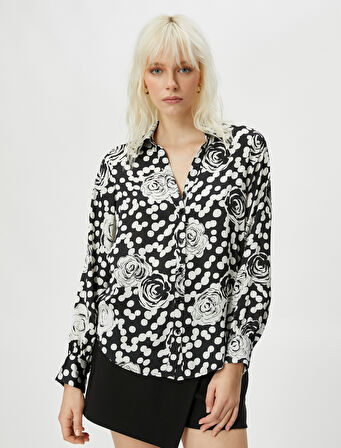 Çiçekli Gömlek Uzun Kollu Düğmeli Klasik Yaka