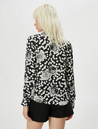 Çiçekli Gömlek Uzun Kollu Düğmeli Klasik Yaka