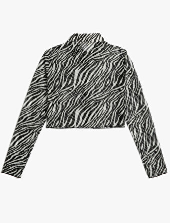 Crop Gömlek Zebra Desenli Düğmeli Klasik Yaka