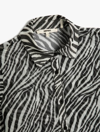 Crop Gömlek Zebra Desenli Düğmeli Klasik Yaka