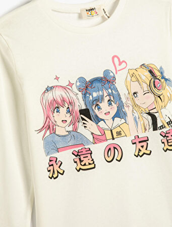 Tişört Uzun Kollu Anime Baskılı Bisiklet Yaka Pamuklu