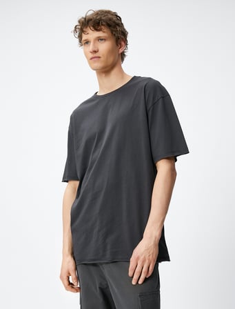 Oversize Tişört Basic Yarım Kollu Bisiklet Yaka