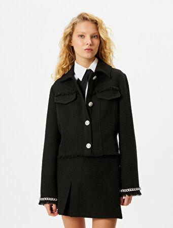 Tüvit Ceket Püsküllü Kapaklı Cep Detaylı Manşetleri Zincirli Gömlek Yaka