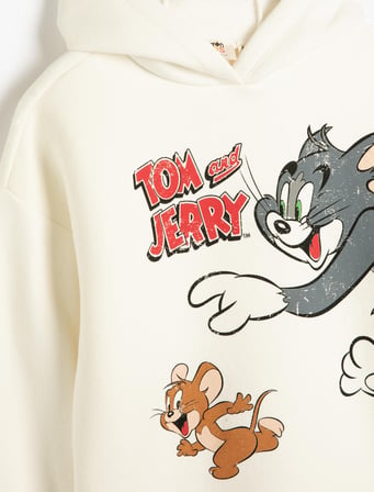 Tom ve Jerry Kapşonlu Sweatshirt Baskılı Lisanslı Şardonlu