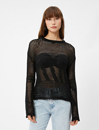 Oversize Kazak Ajurlu Örgü Bisiklet Yaka Uzun Kollu Kaşmir Dokulu