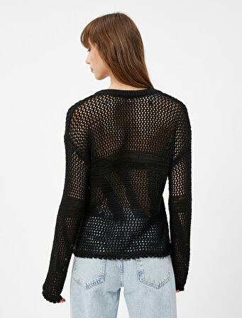 Oversize Kazak Ajurlu Örgü Bisiklet Yaka Uzun Kollu Kaşmir Dokulu