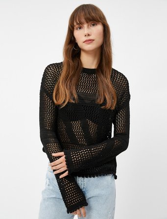 Oversize Kazak Ajurlu Örgü Bisiklet Yaka Uzun Kollu Kaşmir Dokulu