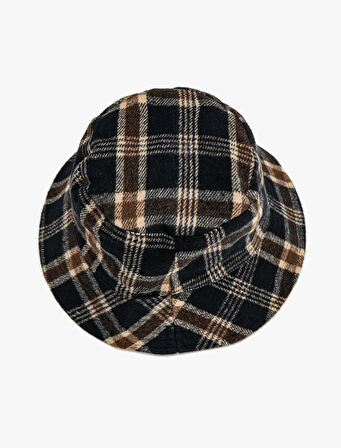 Bucket Şapka Ekose Desenli Yün Karışımlı