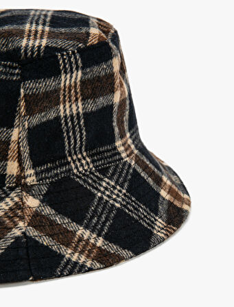 Bucket Şapka Ekose Desenli Yün Karışımlı