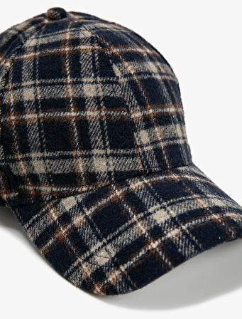 Kep Şapka Ekose Desenli Yün Karışımlı