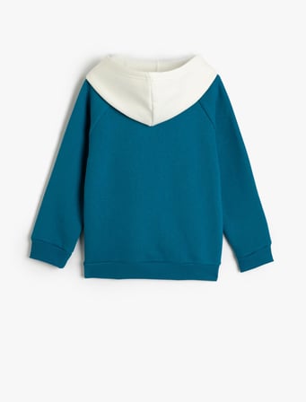 Kapşonlu Sweatshirt Uzun Kollu İ̇Şleme Detaylı Şardonlu