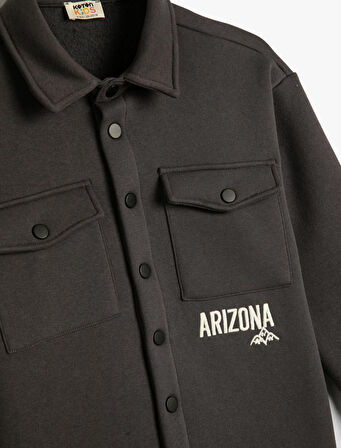 Gömlek Yaka Sweatshirt Kapaklı Cepli İşleme Detaylı Şardonlu 