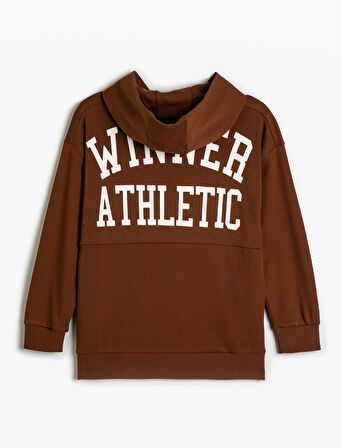 Kapşonlu Sweatshirt Uzun Kollu Cepli Aplike Detaylı Pamuklu