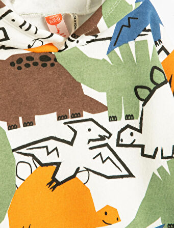 Kapşonlu Dinozorlu Sweatshirt Baskılı Uzun Kollu Şardonlu 