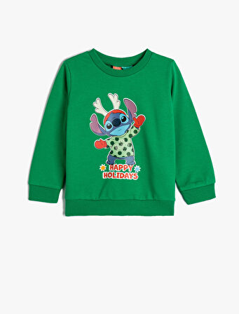 Stitch Sweatshirt Yılbaşı Temalı Lisanslı Pamuklu Şardonlu