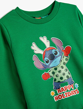 Stitch Sweatshirt Yılbaşı Temalı Lisanslı Pamuklu Şardonlu