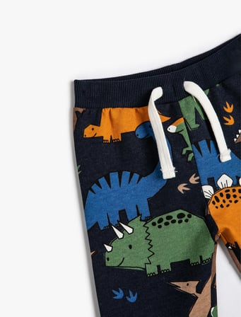 dinozorlu jogger eşofman altı beli bağlamalı şardonlu pamuklu