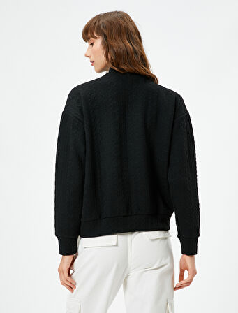 Dik Yaka Sweatshirt Dokulu Uzun Kollu