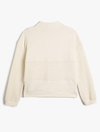 Örgü Motifli Kazak Yarım Balıkçı Yaka