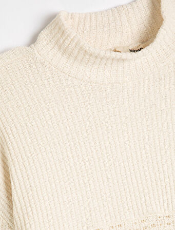 Örgü Motifli Kazak Yarım Balıkçı Yaka