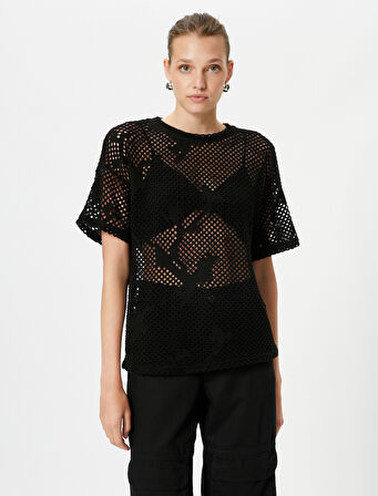 Kısa Kollu File Kazak Bisiklet Yaka Ajurlu