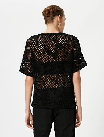 Kısa Kollu File Kazak Bisiklet Yaka Ajurlu