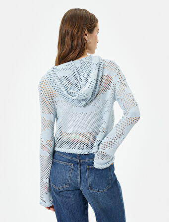 Kapüşonlu Sweatshirt Ajur Örgü Uzun Kollu