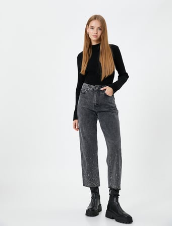 4Wal40254Md Koton Trousers Kadın Jean Pantolon SİYAH