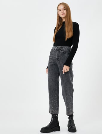 4Wal40254Md Koton Trousers Kadın Jean Pantolon SİYAH