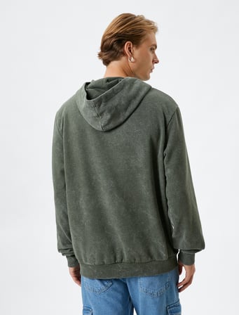 Kapşonlu Sweatshirt Slogan İşlemeli Ribanalı Uzun Kollu Şardonlu