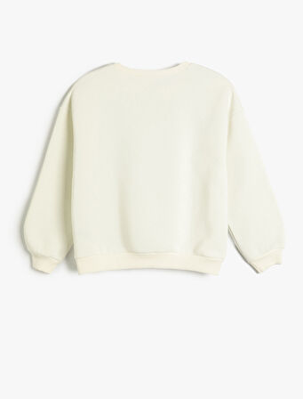 Sweatshirt Uzun Kollu Fırfır Detaylı Bisiklet Yaka Şardonlu 