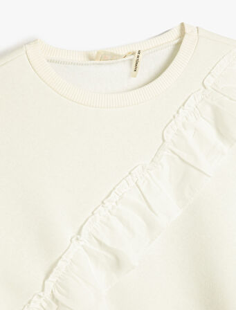 Sweatshirt Uzun Kollu Fırfır Detaylı Bisiklet Yaka Şardonlu 