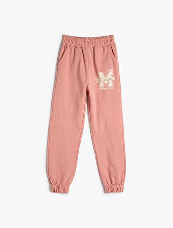 Basic Jogger Eşofman Altı Baskı Detaylı Beli Lastikli Cepli Şardonlu 