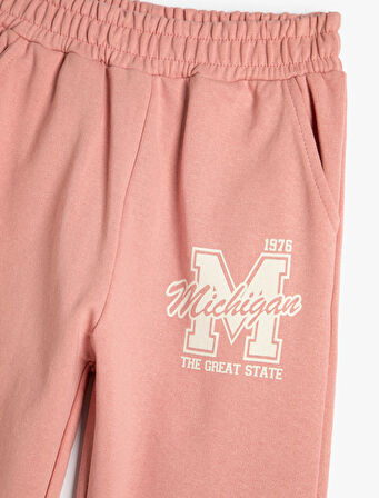 Basic Jogger Eşofman Altı Baskı Detaylı Beli Lastikli Cepli Şardonlu 