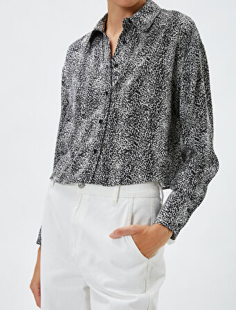 Zebra Desenli Gömlek Uzun Kollu Düğmeli